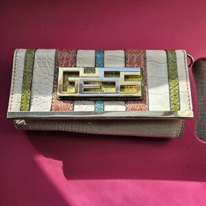 Guess Colorful Striped Croc-Embossed Wallet